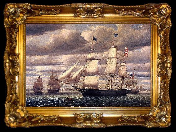 framed  Fitz Hugh Lane Clipper Ship Southern Cross Leaving Boston Harbor, ta009-2